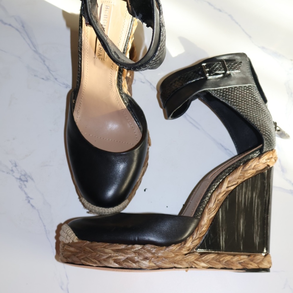 BCBG black wedge heels